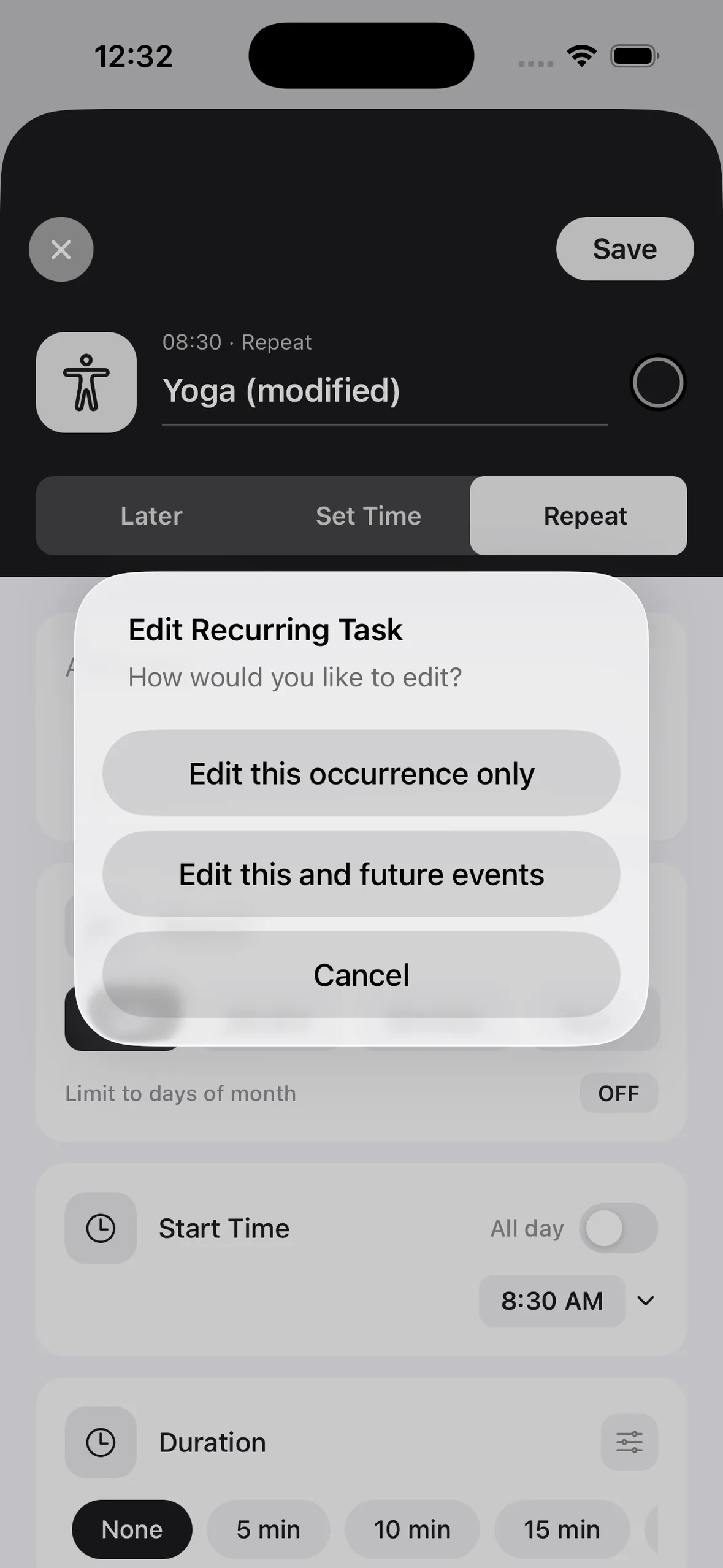 Tap Save and a popup appears to choose the edit scope