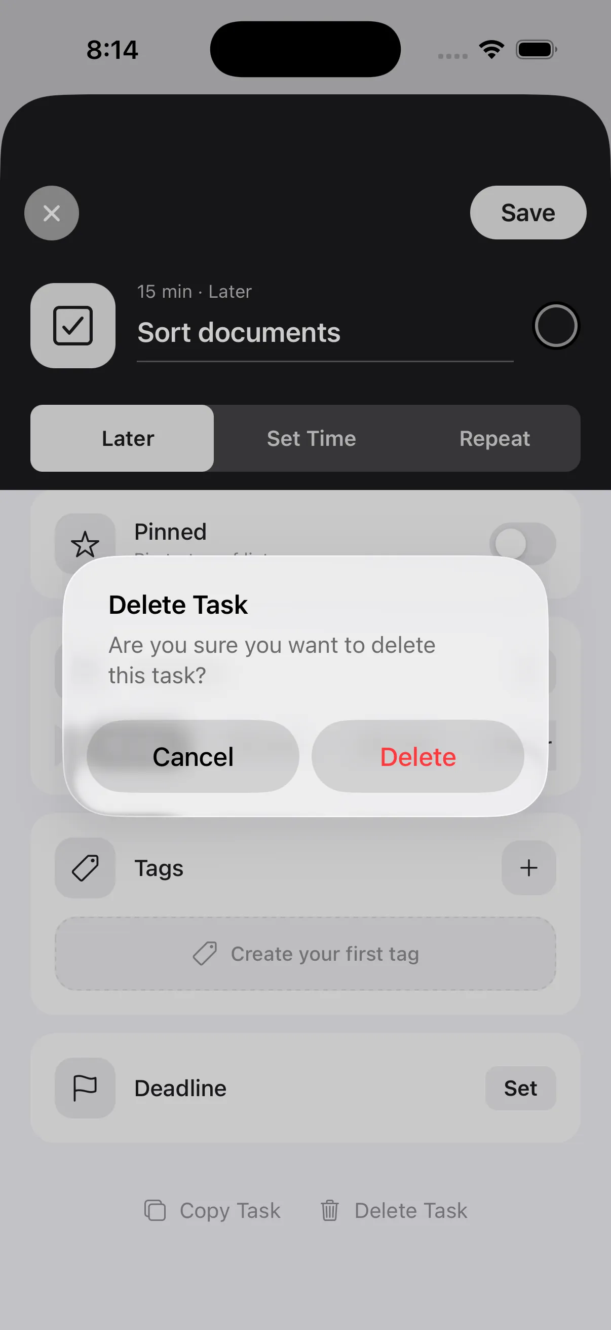 Tap "Delete" in the confirmation dialog