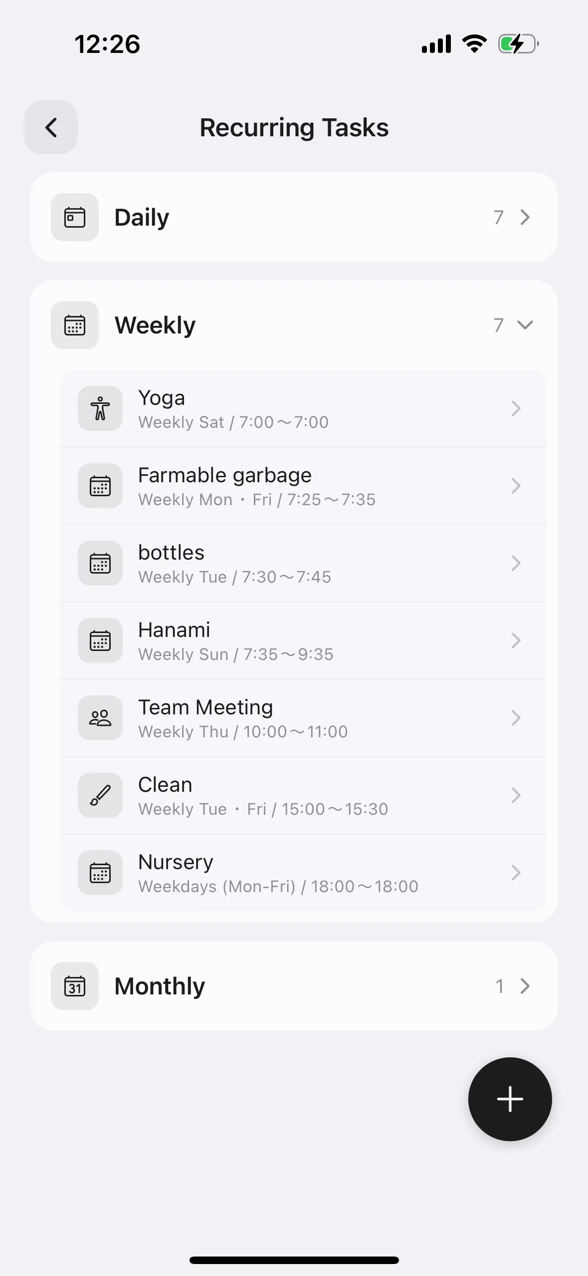 Set time for recurring tasks here