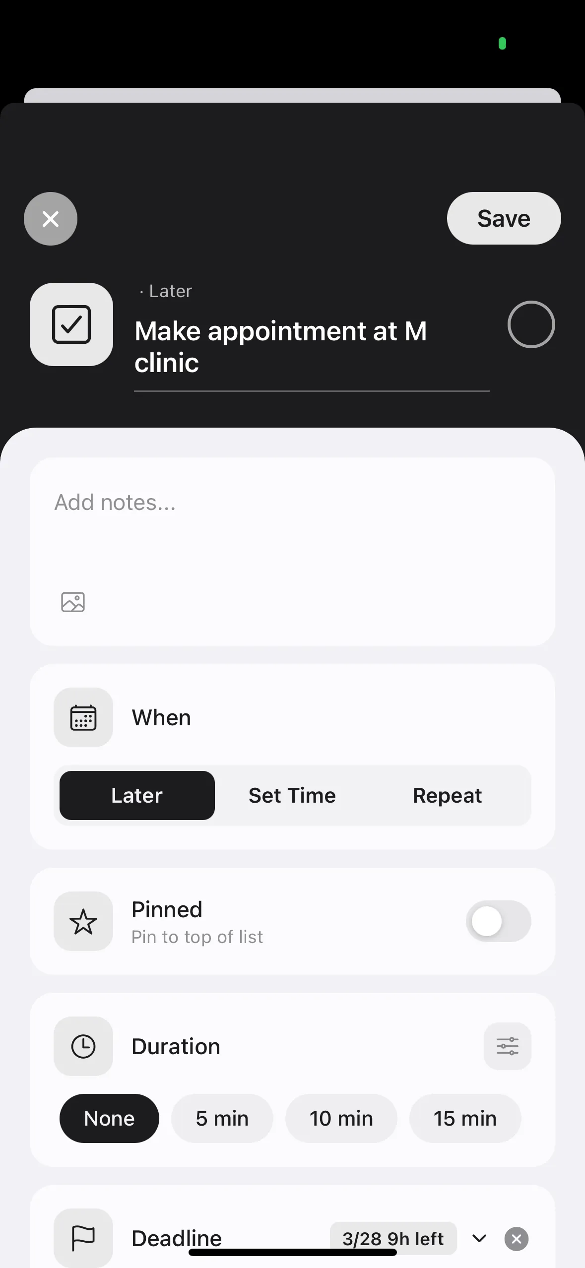 Notification settings screen